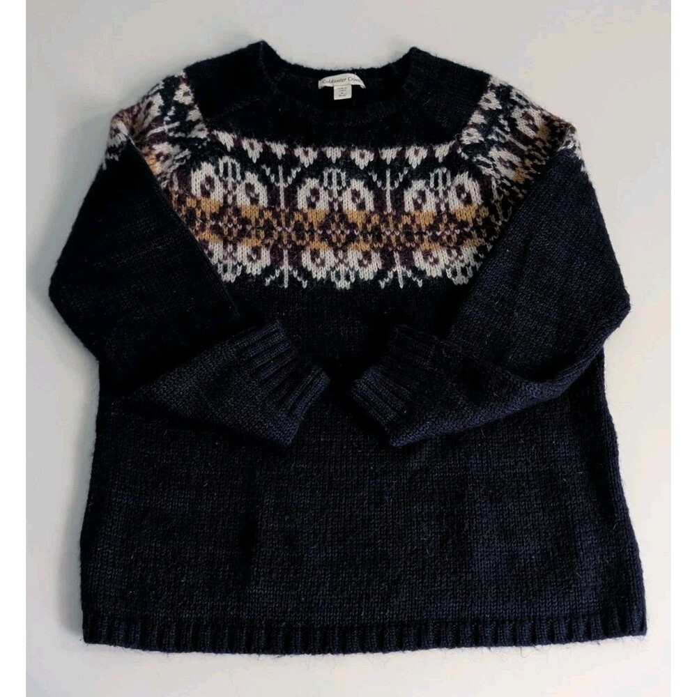 Coldwater Creek Women Navy Fair Isle Knit Wool Mohair Sweater Size M Cabin Warm